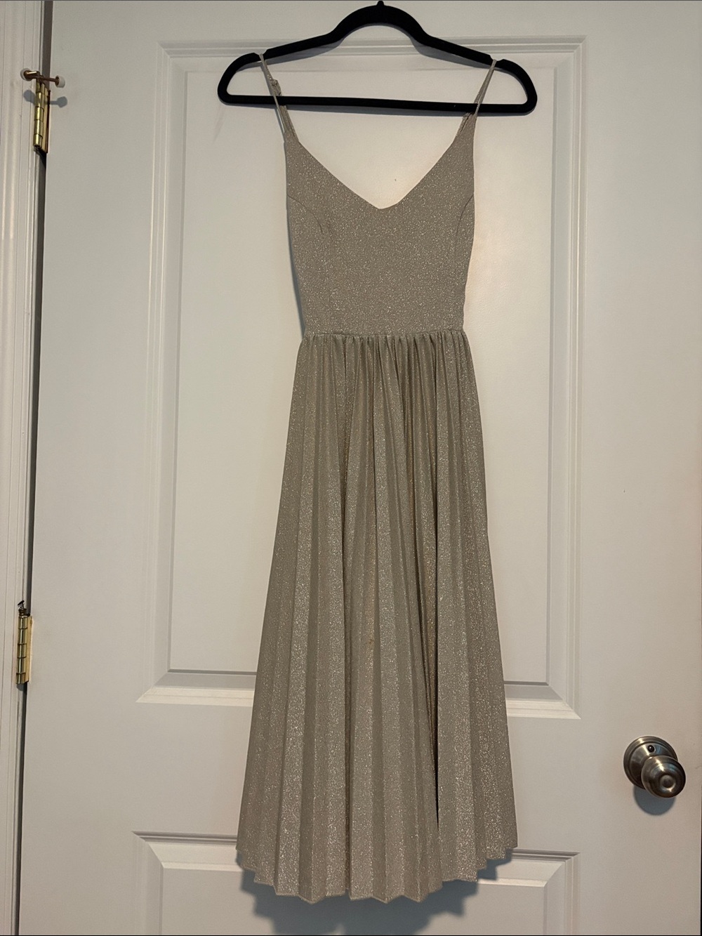 Anthropologie elevenses V-Neck Shimmery Ballet Dress in Champagne